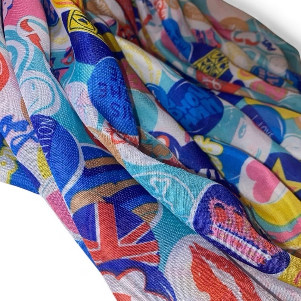 POP ART Fashion Scarf- Lite Blue Background Pop Art Sayings & Graphics
66”x 28” - Picture 5 of 7